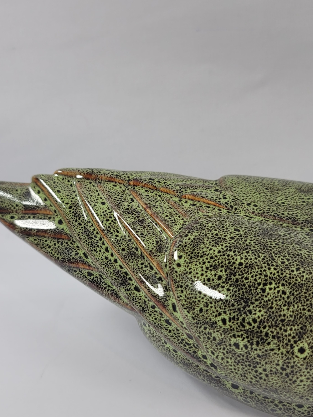 Glazed Ceramic Duck Figurine in Speckled Green - Picture 3 of 9